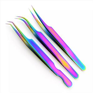 Pince à épiler pour Extension de cils, fait à la main de qualité professionnelle, multi-arc-en-ciel, revêtement Plasma, acier inoxydable, droit _ incurvé - Product Image 6