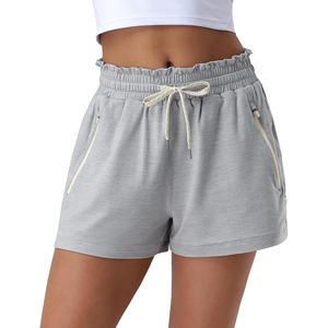 Pantalones cortos con cordón a medida para mujer a la moda con frente plisado Pantalones cortos atléticos de cintura alta activos para mujer - Product Image 6