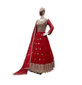 Último diseño Anarkali vestidos Dupatta con bordado traje de trabajo indio étnico desgaste diseñador Georgette vestido de novia para mujer - Product Image 1