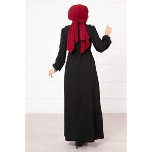 ชุดเดรสยาวถึงเข่ามีซิปมีระบายสำหรับผู้หญิงสไตล์ลำลองน่ารักแบบทางการลายทึบสีดำชิ้นเดียว - Product Image 2