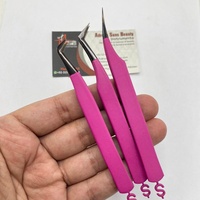 Pince à épiler japonaise en acier durable rose pâle pour extensions de cils, personnalisée, avec revêtement mat et pointe en fibre en forme de signe dollar