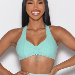 Soutien-gorge de sport le plus vendu, extensible dans 4 directions, bretelles fines, respirant, séchage rapide, haut de gamme pour la salle de sport et le fitness féminin, logo frontal, écologique - Product Image 1