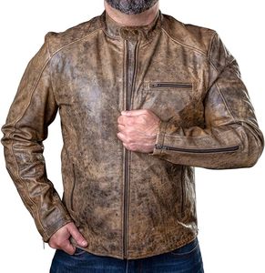 Custom <b>Men's</b> <b>Biker</b> Leather <b>Jacket</b> Natural Rustic Marks Cowhide Motorcycle Classic Style Leather <b>Jacket</b> 2024 Stand Collar - Product Image 1