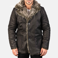 Blouson de moto en cuir vieilli pour homme, véritable peau de mouton, fourrure, hiver, vintage, luxe, chaud, imperméable, logo frontal