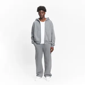 Sudadera con Capucha Gris para Hombre, Cierre de Cremallera, Corte Regular, Color Sólido, Informal, con Bolsillo Delantero, para Otoño 2027 - Product Image 5