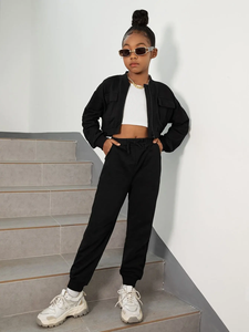 Ensemble survêtement deux pièces pour homme, noir, à capuche, lourd, veste et pantalon, style streetwear élégant, jogging décontracté pour garçons - Product Image 2