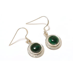 ต่างหูเงินสเตอริงขนาด9มม. ทำด้วยมือ925วินเทจโบฮีเมียนอัญมณีมาลาไคต์ธรรมชาติสำหรับผู้หญิง - Product Image 2