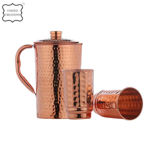 Pichet à eau en cuivre poli à la main de dernière qualité pichet à eau décoratif avec poignée et gobelets - Product Image 2