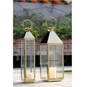 Christmas decor brass Candle lantern Gold Finished Metal/Glass Hanging lantern for Home & Wedding Decoration
