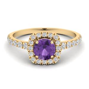 Bague en or massif 14 carats avec améthyste ronde de qualité supérieure REYES, taille brillant, 0,84 carat, certifiée IGI, cadeau de mariage en diamant - Product Image 6