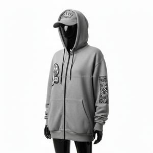 Sweat à capuche zippé pour femme en tissu polaire gris avec logo personnalisé brodé, design de patch, vêtement décontracté confortable, sweat à capuche basique avec fermeture éclair - Product Image 4