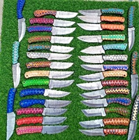 Assortiment de couteaux de camping, de chasse, de randonnée et de pêche en plein air, en acier Damas, avec manche en bois et en os, couteau à lame fixe de survie