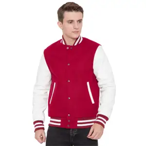 Men's Rose Red & White Letterman Varsity Jacket Casual Style 100% Cashmere Wool Body Genuine Cowhide Leather Sleeves Winter