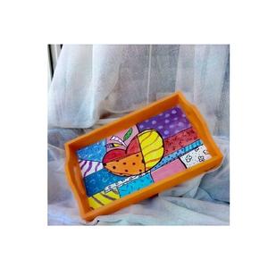 Colorido Meena Acacia madera ecológica grabado a mano indio decorativo lujo arte tradicional único hogar bandeja de servicio - Product Image 5