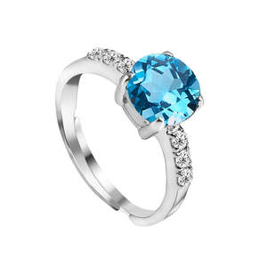 NOVAMART Fine 925 Sterling Silver Sky Blue Eye <b>Ring</b> <b>Adjustable</b> Band Rhodium Plated for Swiss Zirconia Setting Inlay Gift Women G - Product Image 1