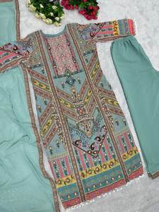 Vêtements ethniques indiens Vêtements de fête Lourd Faux Georgette Broderie Séquence Travail Salwar Kameez indien salwar kameez readymade - Product Image 4