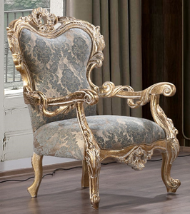 Classic Royal Design Accent Chair Featuring Ornate Gold Leaf Finishing and Jacquard Floral <b>Upholstery</b> - Product Image 2