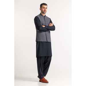 Chaleco de Lana Azul Marino WC-PD24-012, Estilo Casual Elegante con Decoración de Botones con Patrón Paisley, para Uso en Exteriores - Product Image 2