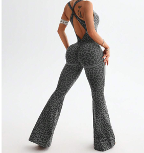 Mono Deportivo sin Costuras con Espalda Cruzada y Estampado de Leopardo para Mujer, Estilo Europeo y Americano, para Yoga, Fitness y Uso Casual - Product Image 1