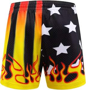 Custom <b>Yellow</b> Black Flame Print Basketball <b>Shorts</b> with Elastic Waist Drawstring Mesh Sportswear - Product Image 2