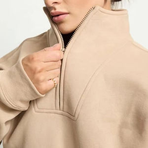 Color sólido Mujeres Media cremallera Sudaderas Manga larga Calidad superior Mujeres Cuarto Zip Pullover Sudaderas con bolsillos - Product Image 2