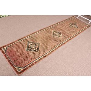 Turkish Vintage Rug 2.4x9 ft, <b>Brown</b> Floral <b>Wool</b> Rug - Product Image 2