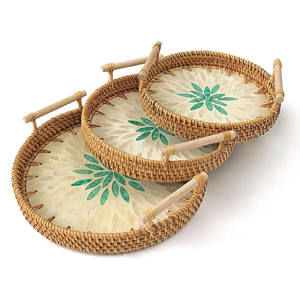 <b>Large</b> mosaic <b>tray</b> eco-friendly woven rattan MOP <b>trays</b> mother of pearl serveware for storage serving - Product Image 1