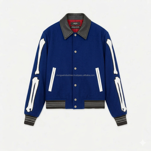 High Quality Wool Jacket Urban Fashion Skeleton Bone Pattern Varsity Jacket Customizable Chenille <b>Patch</b> Letterman Jacket - Product Image 4