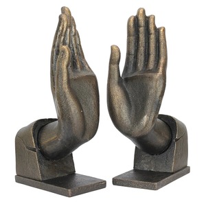 Juego de sujetalibros Divine Offering Hands, esculturas geométricas modernas de aluminio, decoración rústica espiritual para biblioteca, peso pesado - Product Image 6