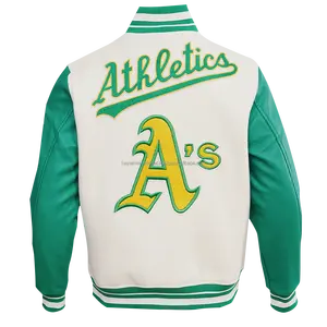 เสื้อคลุมสไตล์วินเทจคลาสสิก ผ้าริบขนสัตว์ คอตั้ง ปักโลโก้ด้านหน้า แขนหนังสีเขียว สไตล์ลำลองสำหรับผู้ชาย ใส่ได้ในฤดูหนาว - Product Image 2