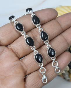 Onyx noir 925 argent Sterling Bracelet de Tennis forme de serrure plaqué rhodium réglable unisexe bijoux pour femmes - Product Image 2