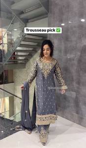 Salwar Kameez en soie sophistiqué brodé sur mesure design pakistanais Faisalabad pour les mariages 2024 tarif de gros - Product Image 2