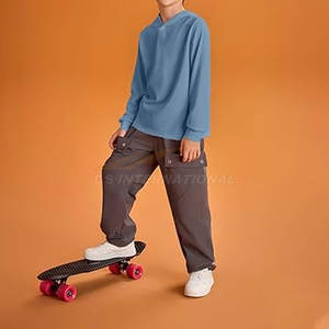 Sweat à capuche élégant pour garçons Pull à manches longues pour enfants Lavable en machine Sweat à capuche en coton mélangé bleu gris - Product Image 4