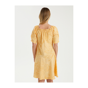 Very Colorful Women's Patterned Cotton Blend <b>Balloon</b> Sleeve Casual Dress With Rubber Details - Product Image 3