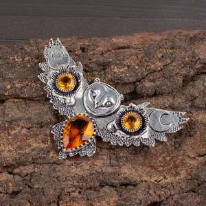 Pendentif hibou en citrine, fait à la main, en argent sterling, pierre de naissance de novembre, cadeau pour femmes et hommes - Product Image 3