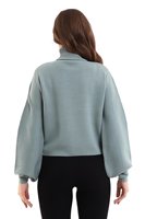 Pull à col roulé pour femme, manches lanternes, couleur unie, tricoté, décontracté, pour l'automne, 100% coton, respirant, longueur normale