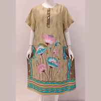 Camisón Juvenil Cómodo para el Día a Día, Largo hasta la Rodilla, de Rayón, Diseño Elegante, Estampado Floral Suave, Cintura Elástica, 2 Bolsillos