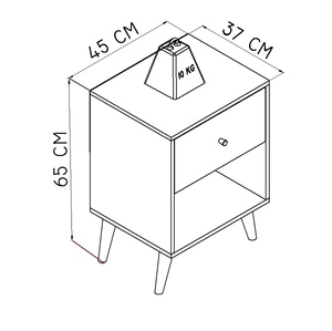 Mesa de Noche de Estilo Moderno RETRO con 1 Cajón, Mueble de Madera para Dormitorio, Aglomerado Negro, Diseño Brasileño, Fácil Montaje, Plano - Product Image 5