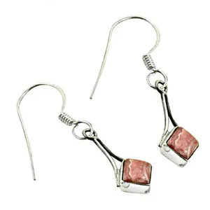 Pendientes colgantes geométricos plateados con incrustaciones de piedras naturales para mujer, joyería de moda de estilo clásico - Product Image 1