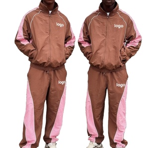 OEM Designer Nylon Windbreaker Tracksuit Set Custom Logo Stand Collar Side Piping <b>Detailing</b> Men's <b>Quick</b> Dry Zipper Tracksuit - Product Image 1