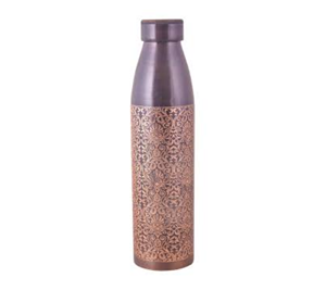 Bouteille d'eau en cuivre pur avec motif gravé pour le bien-être au bureau et les avantages ayurvédiques. - Product Image 3