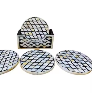 Juego de posavasos artesanales de media luna de 4 piezas de diámetro personalizado ecológico de estilo clásico con incrustaciones de hueso con logotipo personalizable - Product Image 4