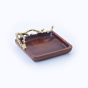 Bandeja de servicio con mango de diseño de hoja de aluminio de forma cuadrada, elegante para uso en el hogar y el hotel, precio barato al por mayor - Product Image 1