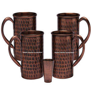 Tazas de cobre antiguas de 20 oz con mango martillado, Juego de 4 con vaso pequeño, cobre vintage a la venta, hecho en India, Navidad - Product Image 6
