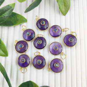 Vintage Gold Plated Round Cabochon Gemstone Pendant DIY Christian <b>Necklace</b> Charm - Product Image 1