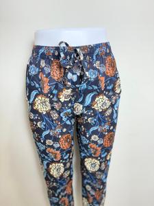 Pantalon de pyjama en coton imprimé pour femmes Pantalon de détente en coton à fleurs bleu pour femmes Pantalon de pyjama en coton décontracté pour femmes bleu - Product Image 4