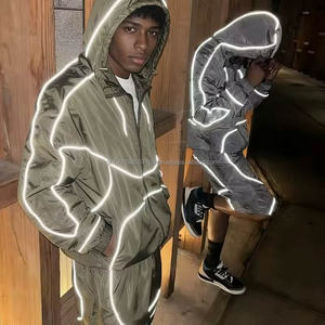 Custom Shell Track Jogging Suit <b>Waterproof</b> Polyester Oversized Zip up Hoodie Jacket and Short <b>Set</b> Reflective Nylon Tracksuit Men - Product Image 1