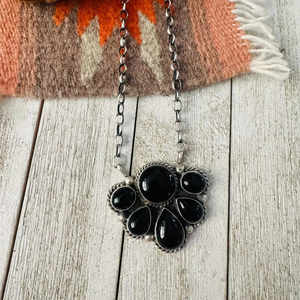 Navajo Black Onyx & Sterling Silver Cluster Collar Hecho a mano Southwestern Declaración Joyería - Product Image 1