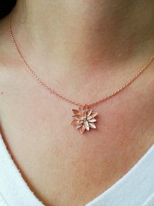 925 Sterling <b>Silver</b> 14k Gold Vermeil Lotus Flower Pendant <b>Necklace</b> Delicate Layering Minimalist Zircon Nature Inspired Gift Her - Product Image 4