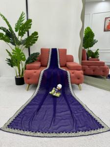 Festivo Heavy Georgette Saree Set Grand 9MM Secuencia Hilo de trabajo y Blusa de encaje elegante Diwali Special - Product Image 5